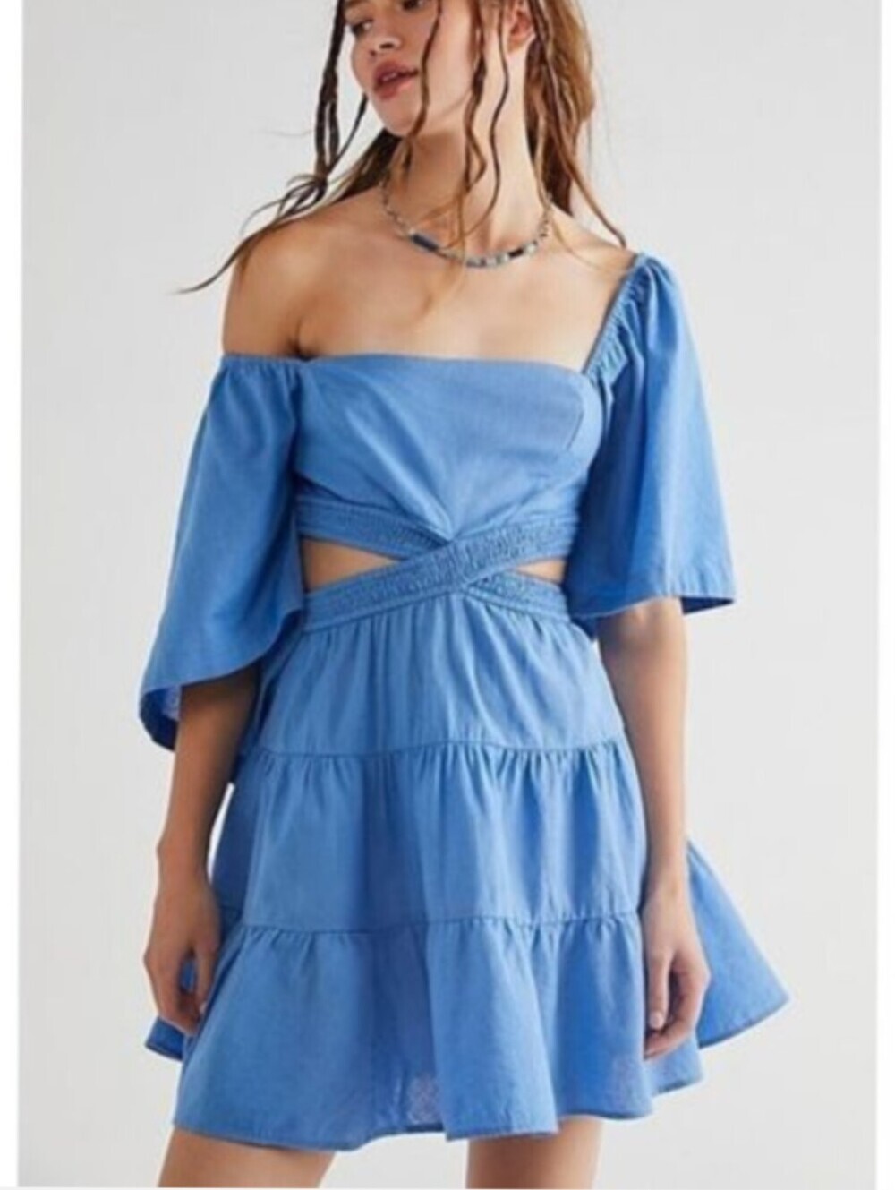 Free People Cross Of Sunlight Mini Dress In Sky Blue